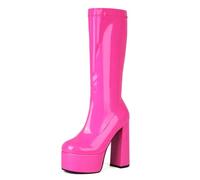 Gueploer Knee Long Boots, Women Side Zipper Chunky Heels High Boots for Daily Life,Pink,4 UK