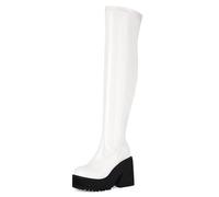 Gueploer Over The Knee Boot, Round Toe Platform Women High Thigh Boots for Party, Daily, Work,White,3.5 UK
