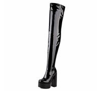 Gueploer Over The Knee Boots for Women, 14Cm Chunky Heel Platform High Thigh Boots for Party, Prom, Daily Life,Black2,3 UK