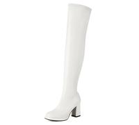 Gueploer Over The Knee Boots for Women, Round Toe Chunky Heel High Thigh Boots for Party, Daily, Work,White,12 UK