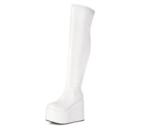 Gueploer Over The Knee Boots for Women, Round Toe Platform Side Zipper High Thigh Boots for Party, Daily Life,White,8 UK