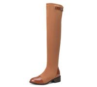 Gueploer Over The Knee Boots for Women, Suede Stretch High Thigh Boots Round Toe Block Heels Long Boot for Party, Daily Life,2,6.5 UK