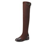 Gueploer Over The Knee Boots for Women, Suede Stretch High Thigh Boots Round Toe Block Heels Long Boot for Party, Daily Life,3,6 UK