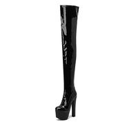 Gueploer Over The Knee Boots,Women Round Toe Chunky Heel Platform High Thigh Boots for Party, Prom, Daily Life,Black,8 UK