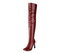 Gueploer Over The Knee Boots Women Stretch Long Thigh Boots with Side Zipper for Daily Life,Red,3.5 UK
