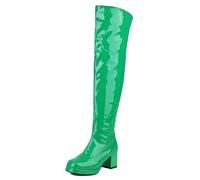 Gueploer Over The Knee Boots, Women's Round Toe Block Heels Side Zipper Boots for Daily Party,Green,6.5 UK