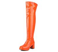 Gueploer Over The Knee Boots, Women's Round Toe Block Heels Side Zipper Boots for Daily Party,Orange,5 UK