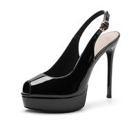 Gueploer Patent Leather Sandals for Women, Open Toe Slingback High Heels Ladies Summer Pump for Party Wedding,Black,2.5 UK