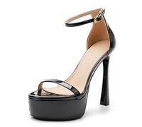 Gueploer Sandals for Women, Summer Patent Leather High Heels 13Cm Stiletto Platform Ladies Pump for Party Wedding,Black,5 UK