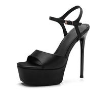 Gueploer Satin Sandals for Women, 14Cm Stiletto Platform High Heels Summer Open Toe Pump for Party Wedding Daily,A,4 UK