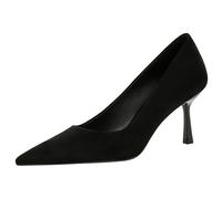 Gueploer Suede High Heels, Women's Pointed-Toe Classic Stiletto Shoes, 6.5 Cm Slim Heels, Suitable for Parties, Daily Life, and Work,Black,6 UK
