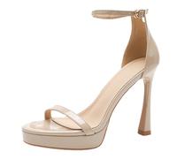 Gueploer Womem Sandals, Round Toe Thin Heels Summer High Heel with Ankle Buckle for Party Wedding Daily,Nude,2.5 UK