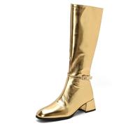 Gueploer Women High Boots Block Heel Side Zip Under The Knee Boots for Daily Life,Gold,5 UK