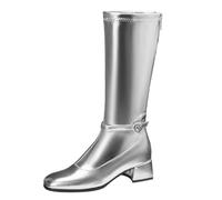 Gueploer Women Long Boots 4.5Cm Block Heels Knee High Boots with Back Zip for Party,Silver,6 UK