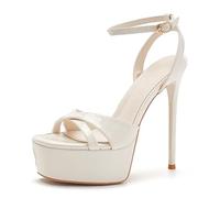Gueploer Women Platform Sandals, 14Cm Stiletto Patent Leather High Heels Summer Party Pump for Wedding Daily Life,White,2.5 UK