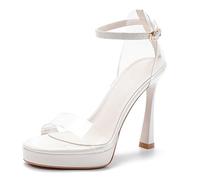 Gueploer Women Sandals, 11Cm Stiletto Round Toe High Heels Clear Strap Summer Pumps for Daily Life, Party,A,4 UK