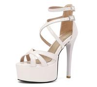 Gueploer Women Sandals, 15Cm Thin Heel Platform Summer High Heels Open Toe Party Pump for Wedding Daily Life,Silver,7 UK