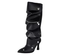 Gueploer Women's High Boots, Pointed Thin Heels PU Under The Knee Long Boots for Party, Banquet, Daily Life,Black,5 UK