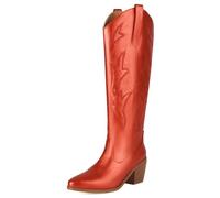 Gueploer Women's Long Boots, Pointed Chunky Heels Under The Knee High Boots for Party, Daily Life,Orange,8 UK