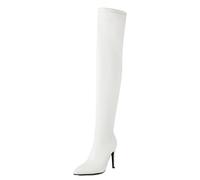 Gueploer Women's Over The Knee Boots, Pointed Stretch Thigh High Boot with 10Cm Thin Heels for Party Daily Life,White,7 UK