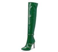 Gueploer Women's Over The Knee Boots, Pointed Thin Heel Patent Leather High Thigh Boots with Side Zipper for Party, Prom,Green,3.5 UK