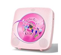 Gueray CD Player Portable: Bluetooth CD Players for Home with Speakers 1800mAh Rechargeable battery Remote Control Removable Dust Cover Wall Mounted CD-Player Supports FM Radio USB AUX Function Pink