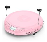 Gueray CD Player Portable with LCD Display & Earphones Pink | Portable CD Players for Car with Anti-Skip Shockproof Support PROG Memory Function Repeat Playback Sound Effet