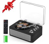 Gueray Portable Bluetooth CD Player with Speakers 3600mAh Rechargeable Vintage CD Player for Home, Retro Ebony Wood CD Players FM Radio with Remote Control, Support USB AUX Playback for Audio