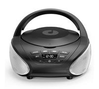 Gueray Portable CD Player Boombox Compact CD Boombox with Stereo Speakers FM Radio 3.5mm AUX Input and Headphone Jack LCD Display for Indoors, Outdoors, Travel & Audiobooks(Black+Silver)