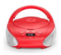 Gueray Portable CD Player Boombox Compact CD Boombox with Stereo Speakers FM Radio 3.5mm AUX Input and Headphone Jack LCD Display for Indoors, Outdoors, Travel & Audiobooks(Red+Silver)