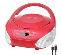 Gueray Portable CD Player Boombox Home Audio CD Players with Speakers FM Radio AUX Input Support Headphones Playlist Mode PROG Playback for Outdoor Indoor Audiobooks Red