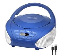 Gueray Portable CD Player Boombox Home Audio CD Players with Speakers FM Radio AUX Input Support Headphones Playlist Mode PROG Playback for Outdoor Indoor Audiobooks Blue