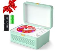 Gueray Portable Leather CD Player with Speakers 3600mAh Rechargeable Bluetooth CD Players for Home Decor, Festival Gift Retro Suitcase Design with Remote Control, Support USB AUX Playback(Green)