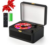 Gueray Portable Leather CD Player with Speakers 3600mAh Rechargeable Bluetooth CD Players for Home Decor, Festival Gift Retro Suitcase Design with Remote Control, Support USB AUX Playback(Black)