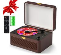 Gueray Portable Leather CD Player with Speakers 3600mAh Rechargeable Bluetooth CD Players for Home Decor, Festival Gift Retro Suitcase Design with Remote Control, Support USB AUX Playback(Brown)