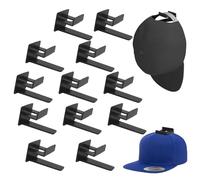 Guerity 12pcs Adhesive Hat Hooks for Wall, Hat Rack for Baseball Cap Holder Hangers Organizer, No Drilling Maximum Load Capacity 2kg (12PCS, Black)