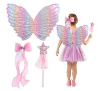 Guerity 3pcs Pink Fairy Wings for Kids - Butterfly Wings for Kids Girls Age 2-5, Dress-Up Costume Accessories with Wand Bow Hair Clip, Magical Pretend Play for Birthday & Parties (Mixed Pink)