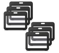 Guerity 6pcs ID Card Badge Holders - Double Sided Hard Plastic Badge Protector Card Holder with Clear Window, Horizontal No Lanyard for Office, School & Hospital (Black)