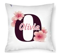 Guerity Personalised Pillow Cushion Cover, Customise Name and Floral Initial Cushion Cover - Gift for Her Him Couple Family Friend Christmas Birthday Anniversary Present, Initial Style C