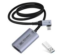 Guermok 4K@60FPS Video Capture Card, 90° USBC Cable, 3.3ft USB 3.0 Capture | 2K@120FPS HDMI to USB C/A Capture Card for Streaming, Works with iPad, MacOS, PC, Quest3, OBS, PS5/4, Switch2/1, Xbox, Camera