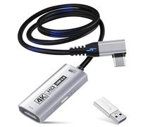 Guermok 4K USB3.0 HDMI Capture Card for Streaming, PD100W, 90° USBC, 3.3ft 4K@60FPS 1080P@240FPS HDMI to USB A/C Video Capture Devices for Pad/Tablet/MacOS /Switch2/1/ Camera/PC/Laptop