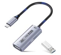 Guermok 4K USB3.0 Video Capture Card with PD 100W, 4K@60FPS or 2K@144FPS HDMI to USB-A/C Capture Card for Streaming, Works with Pad, Tablet, MacOS, Switch2/1, Laptop, PC, Camera, VR, Silver