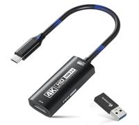 Guermok 4K USB3.0 Video Capture Card with PD 100W, 4K@60FPS or 2K@144FPS HDMI to USB-A/C Capture Card for Streaming, Works with Pad, Tablet, MacOS, Switch2/1, Laptop, PC, Camera, VR, Black