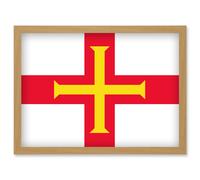 Guernsey National Flag Vexillology World Flags Country Region Poster Artwork Framed Wall Art Print A4 Artery8 Light Oak One Size