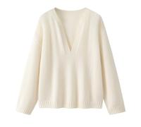 GUERNSEY Women Sweaters Fashionable V-Neck Pure Cashmere Sweater Women's Knitted Pullover Loose Warm Inner Sweater Autumn and Winter Top Sweaters for Women (Color : A, Size : L/100)