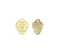 Guess 14mm Heart Charm Gold Tone Stud Earrings