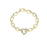 Guess 18mm Pavé Set Heart Chain Gold Tone Bracelet