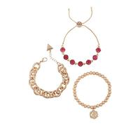 GUESS 3 Piece Gold Bracelet Set with Mixed Pink Crystal Stones
