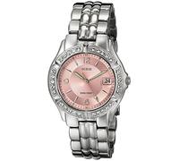 GUESS 38MM Classic Watch, Silver-Tone/Pink, One Size, Women's Stainless Steel Crystal Accented Bracelet Watch