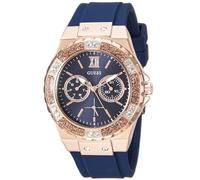 GUESS 39MM Crystal Silicone Watch, Blue/Rose Gold, NS, Women's Stainless Steel Crystal Accented Silicone Watch